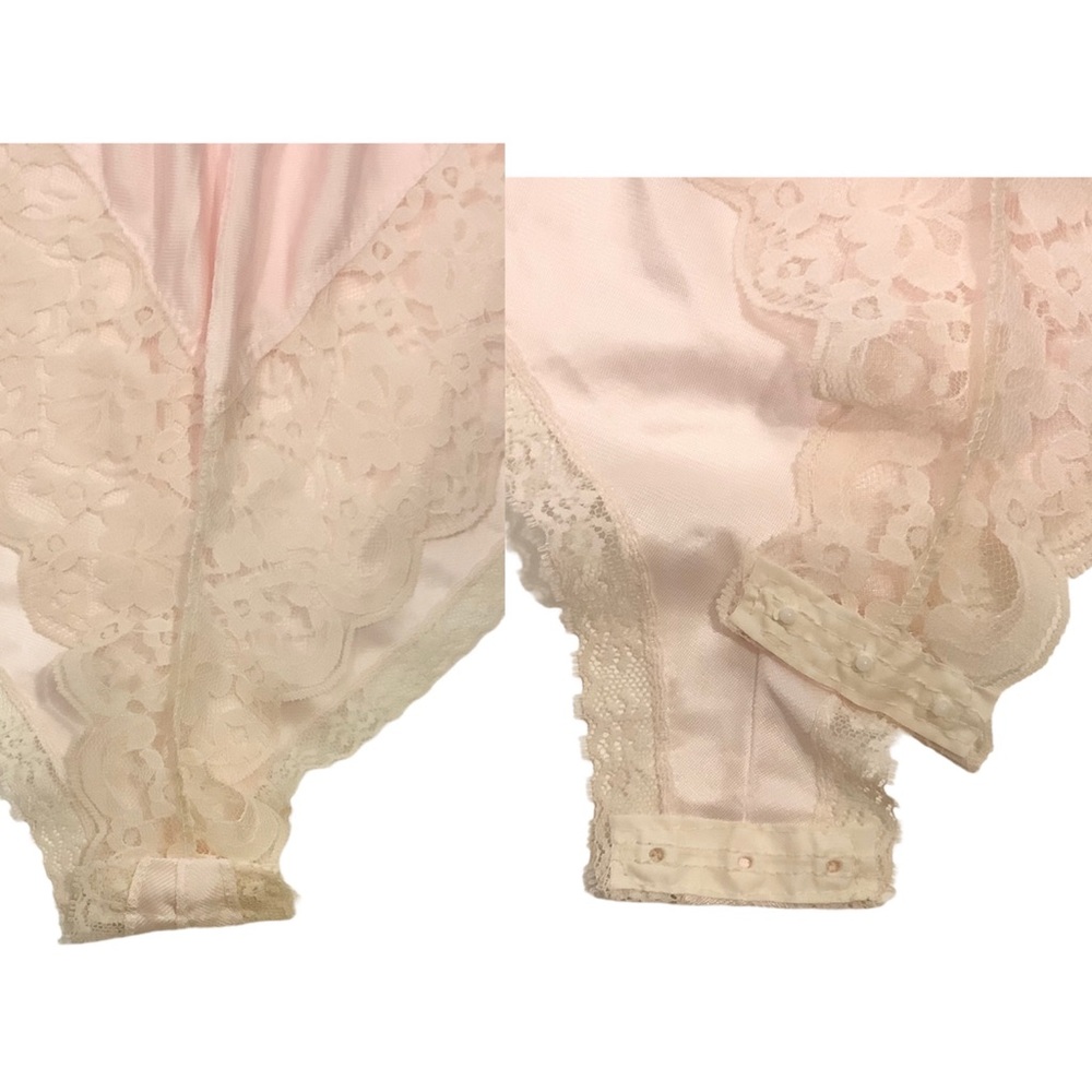 Like-New Vintage JC Penny Pink Satin Lace Teddy Lingerie - S - Picture 10 of 12